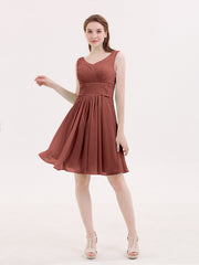 Col en V Mousseline Robes Demoiselle d'honneure Courtes terracotta