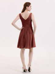 Col en V Mousseline Robes Demoiselle d'honneure Courtes terracotta