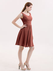 Col en V Mousseline Robes Demoiselle d'honneure Courtes terracotta