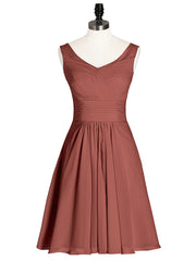 Col en V Mousseline Robes Demoiselle d'honneure Courtes terracotta