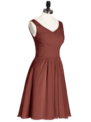 Col en V Mousseline Robes Demoiselle d'honneure Courtes terracotta Grande Taille