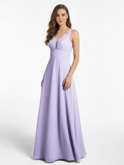 Robe en Mousseline Simple à Encolure Crantée de Pleine Longueur Lilas