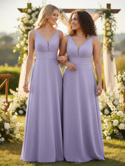 Robe en Mousseline Simple à Encolure Crantée de Pleine Longueur Lilas