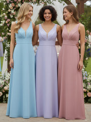 Robe en Mousseline Simple à Encolure Crantée de Pleine Longueur Lilas
