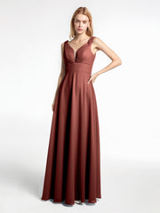 Robe en Mousseline Simple à Encolure Crantée de Pleine Longueur terracotta Grande Taille