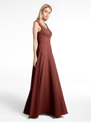 Robe en Mousseline Simple à Encolure Crantée de Pleine Longueur terracotta