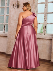 Robes Longues en Satin à Une Epaule avec Poches Cannelle Rose