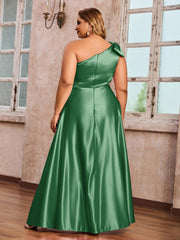 Robes Longues en Satin à Une Epaule avec Poches Emeraude