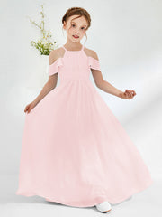 Robes de Demoiselle d'Honneur Junior Froncées à Hors de l'Épaule Rose Pâle