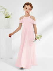 Robes de Demoiselle d'Honneur Junior Froncées à Hors de l'Épaule Rose Pâle