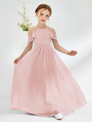 Robes de Demoiselle d'Honneur Junior Froncées à Hors de l'Épaule Rose Poudré