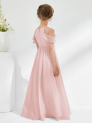 Robes de Demoiselle d'Honneur Junior Froncées à Hors de l'Épaule Rose Poudré