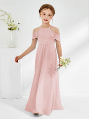 Robes de Demoiselle d'Honneur Junior Froncées à Hors de l'Épaule Rose Poudré