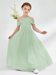 Robes de Demoiselle d'Honneur Junior Froncées à Hors de l'Épaule Sauge Poudrée