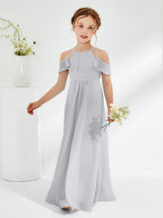 Robes de Demoiselle d'Honneur Junior Froncées à Hors de l'Épaule Argent