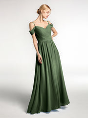 Mousseline Robe Demoiselle d'honneur avec Bustier Plissé Olive Verte