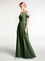Mousseline Robe Demoiselle d'honneur avec Bustier Plissé Olive Verte