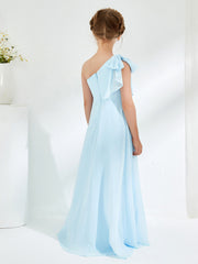 Robes de Demoiselle d'Honneur Junior à Une Épaule avec Plis Bleu Ciel