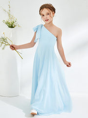 Robes de Demoiselle d'Honneur Junior à Une Épaule avec Plis Bleu Ciel