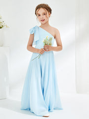 Robes de Demoiselle d'Honneur Junior à Une Épaule avec Plis Bleu Ciel