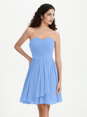 Sans Bretelles Col en Cœur Mini Robes Bleu Grande Taille