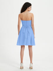 Sans Bretelles Col en Cœur Mini Robes Bleu Grande Taille