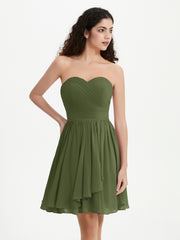 Sans Bretelles Col en Cœur Mini Robes Olive Verte