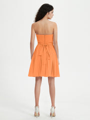Sans Bretelles Col en Cœur Mini Robes Orange Grande Taille