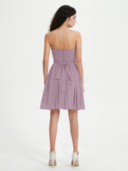 Sans Bretelles Col en Cœur Mini Robes Vintage Mauve
