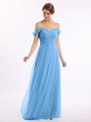 Hors De l'Épaule Col En Cœur Tulle Robe Bleu
