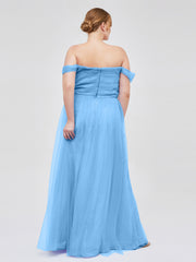 Hors De l'Épaule Col En Cœur Tulle Robe Bleu Grande Taille