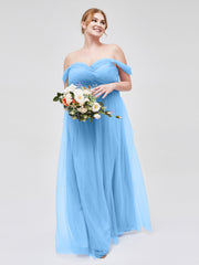 Hors De l'Épaule Col En Cœur Tulle Robe Bleu Grande Taille