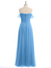 Hors De l'Épaule Col En Cœur Tulle Robe Bleu Grande Taille