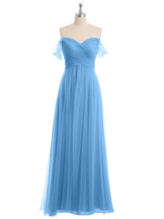 Hors De l'Épaule Col En Cœur Tulle Robe Bleu Grande Taille