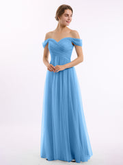 Hors De l'Épaule Col En Cœur Tulle Robe Bleu