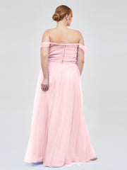 Hors De l'Épaule Col En Cœur Tulle Robe Rose Pâle