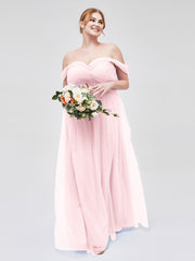 Hors De l'Épaule Col En Cœur Tulle Robe Rose Pâle