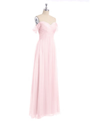 Hors De l'Épaule Col En Cœur Tulle Robe Rose Pâle