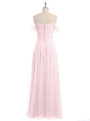 Hors De l'Épaule Col En Cœur Tulle Robe Rose Pâle