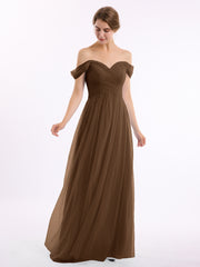 Hors De l'Épaule Col En Cœur Tulle Robe Brun