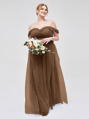 Hors De l'Épaule Col En Cœur Tulle Robe Brun Grande Taille
