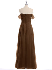 Hors De l'Épaule Col En Cœur Tulle Robe Brun