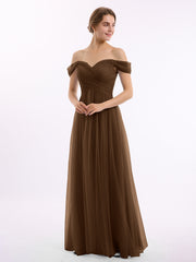 Hors De l'Épaule Col En Cœur Tulle Robe Brun