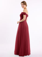 Hors De l'Épaule Col En Cœur Tulle Robe Bordeaux