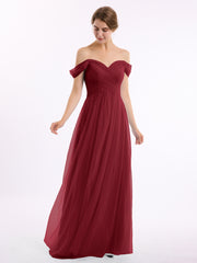 Hors De l'Épaule Col En Cœur Tulle Robe Bordeaux
