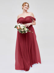 Hors De l'Épaule Col En Cœur Tulle Robe Bordeaux Grande Taille