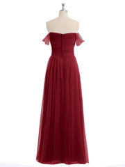 Hors De l'Épaule Col En Cœur Tulle Robe Bordeaux Grande Taille
