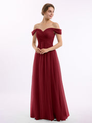 Hors De l'Épaule Col En Cœur Tulle Robe Bordeaux