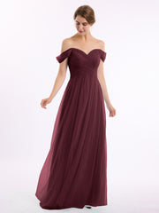 Hors De l'Épaule Col En Cœur Tulle Robe Cabernet