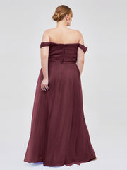 Hors De l'Épaule Col En Cœur Tulle Robe Cabernet Grande Taille